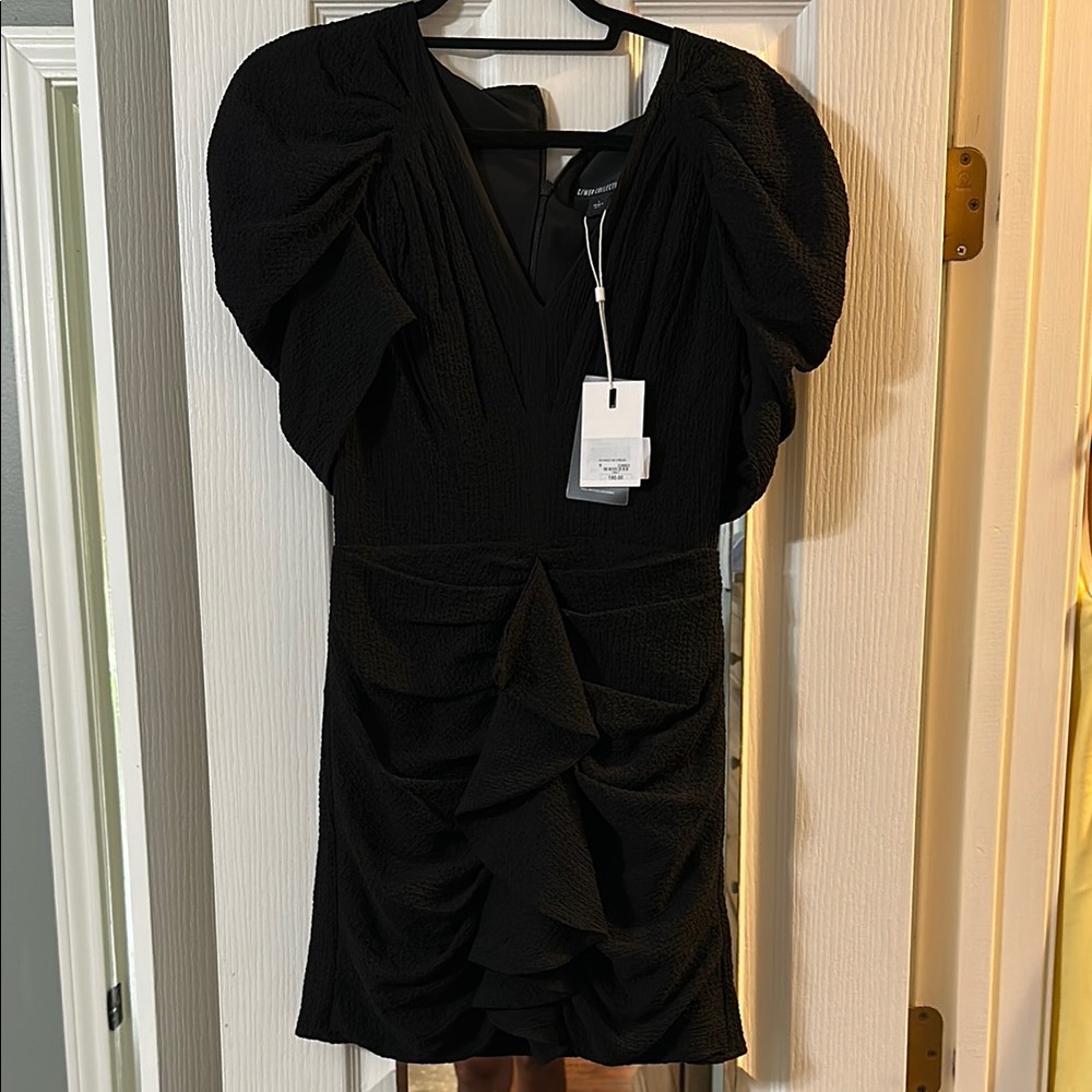 C/MEO Collective Black Sheath Mini Dress with Puff Sleeves